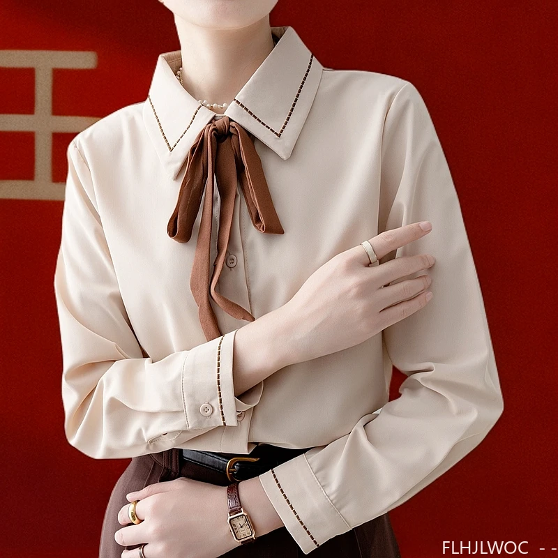 Women Formal Wear White Shirt - Галстук-бабочка Формальная весенняя базовая офисная женская