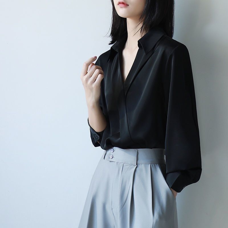 Women'S Formal Wear Blouse - Женские черные шифоновые рубашки Gidyq, корейские