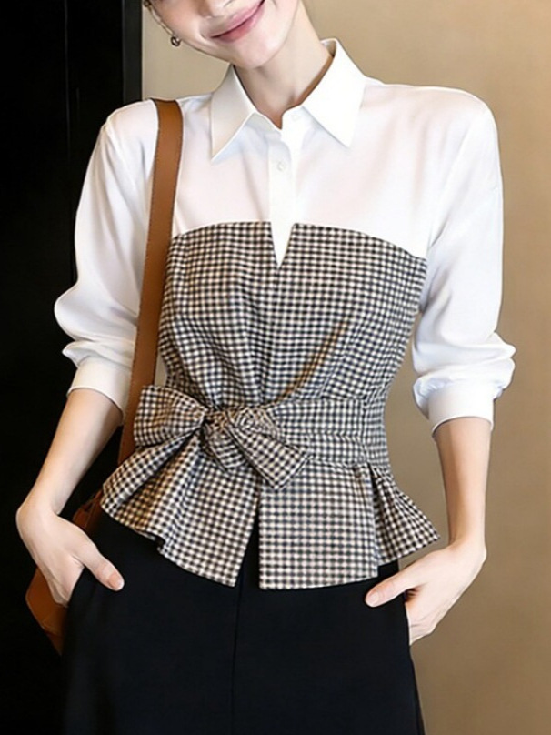 Women Formal Wear White Shirt - Новая белая блузка с черными вставками