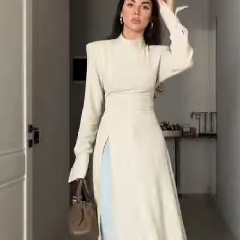 Women Formal Office Wear Tops - Элегантное женское макси-платье с высоким воротом