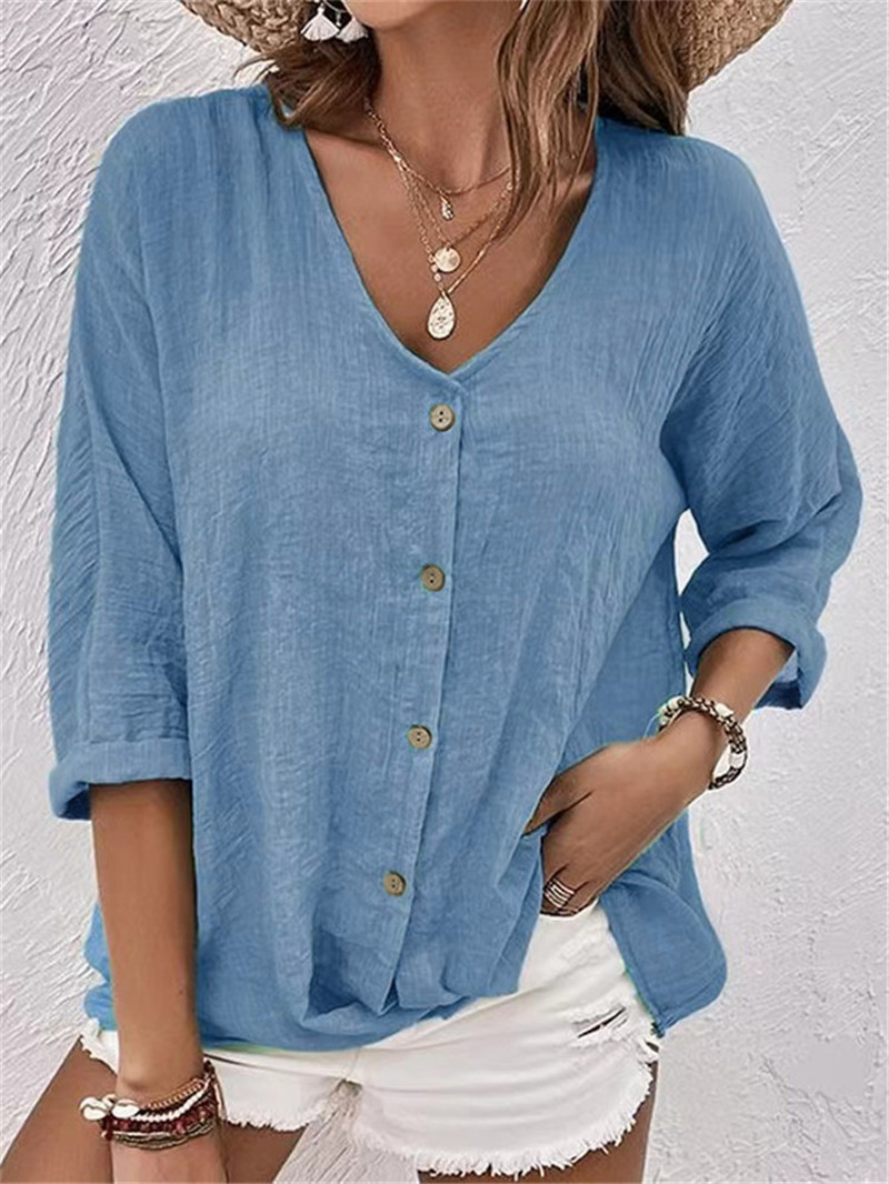 Women'S Formal Wear Blouse - Элегантная однотонная блузка на пуговицах, новые