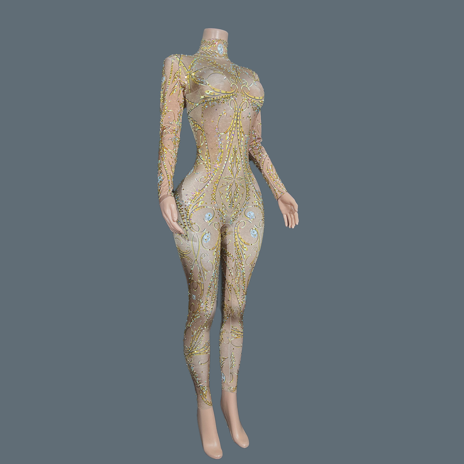Women'S Formal Wear Jumpsuit - ЗОЛОТО, стразы, спандекс, облегающий комбинезон с