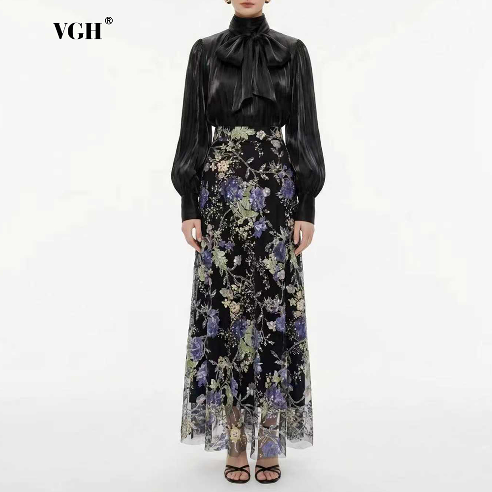 Women'S Formal Wear Blouse - Элегантный черный комплект VGH с цветочным