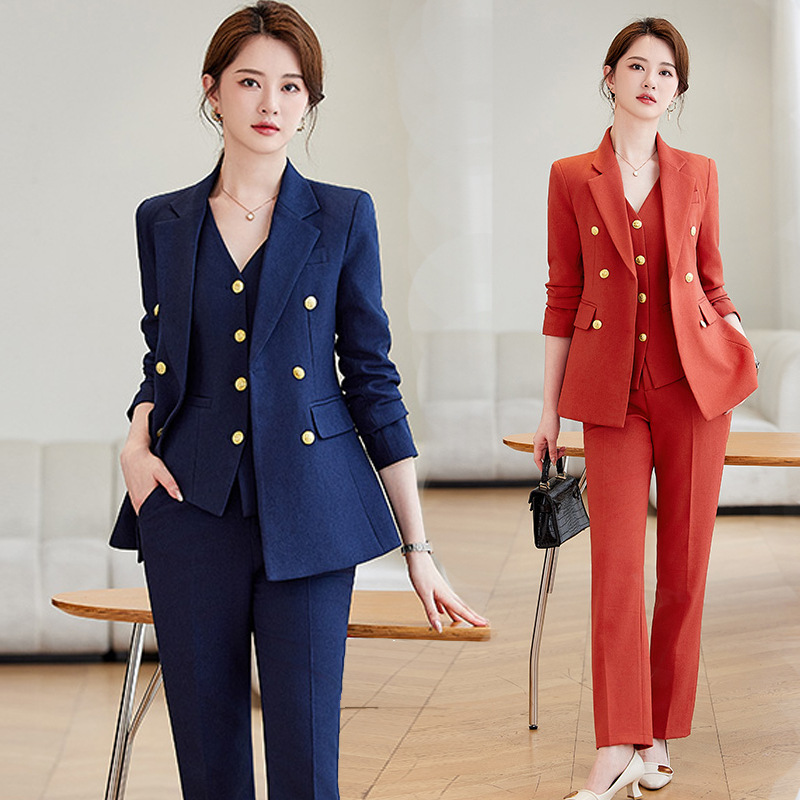 High End Women'S Formal Wear - Темно-синий комплект костюма для женщин, весенне-осенняя