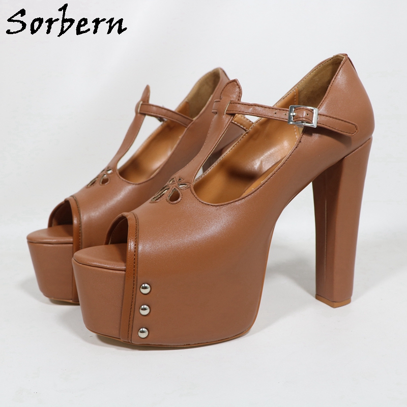Pump Heel Block - Sorbern коричневые матовые женские туфли-лодочки с