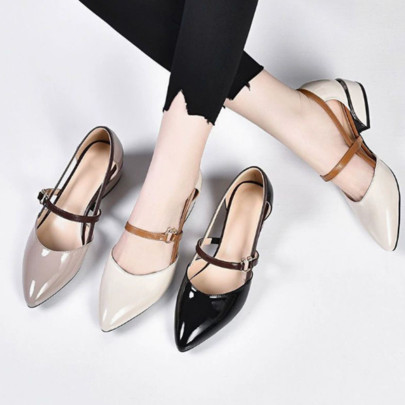 Pump Heel Block - Женские двухцветные туфли-слингбэки с острым носком